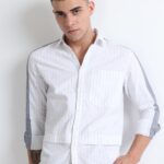 Men Paneled Full Sleeve Fashion Shirt | White