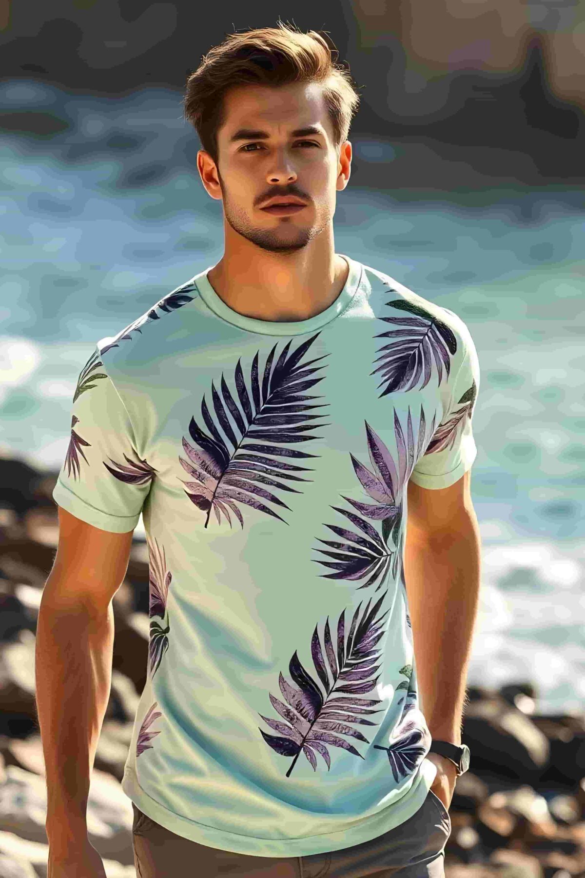 Tropical Cotton Blend T-Shirt for Men