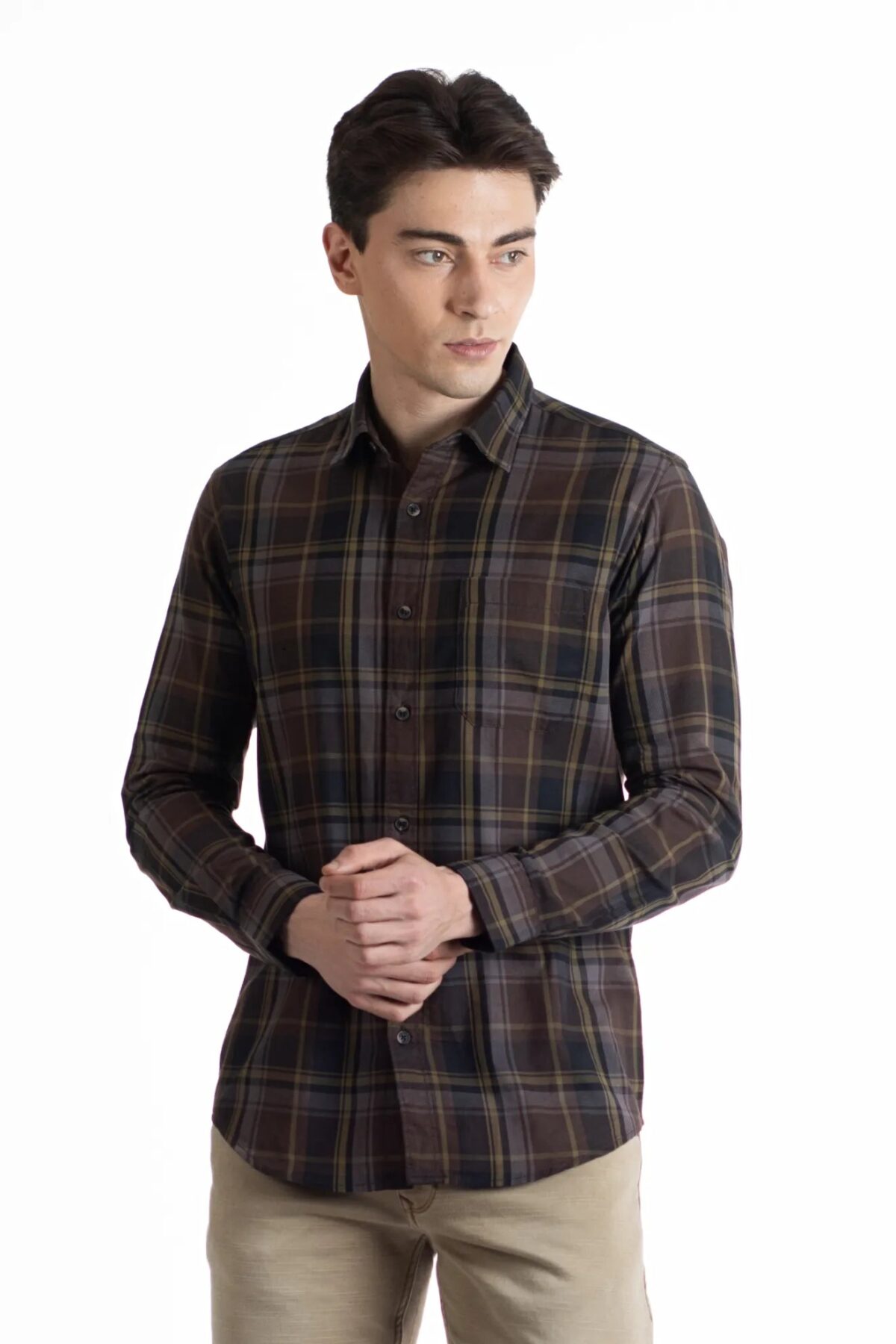 Men Plaid Tartan  Shirt | Peach Glow