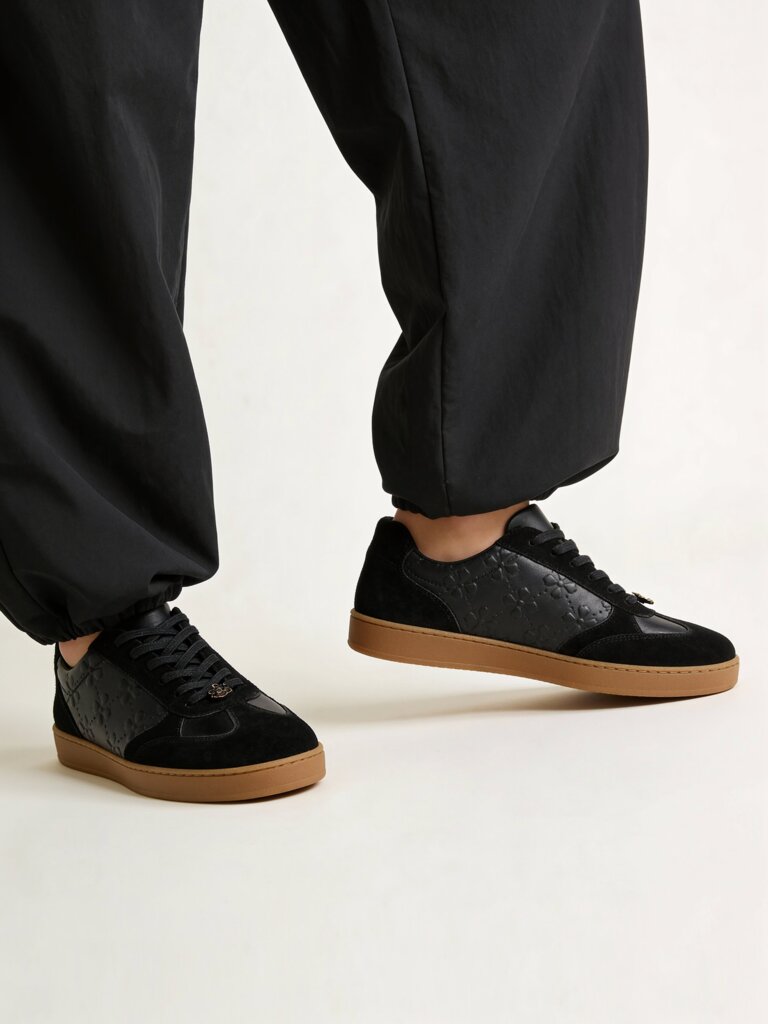 Fast Wear Black Floral Embossed Suede Sneakers