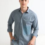 Grey Raglan Full Sleeve Shirt with a Stylish Pocket for Men