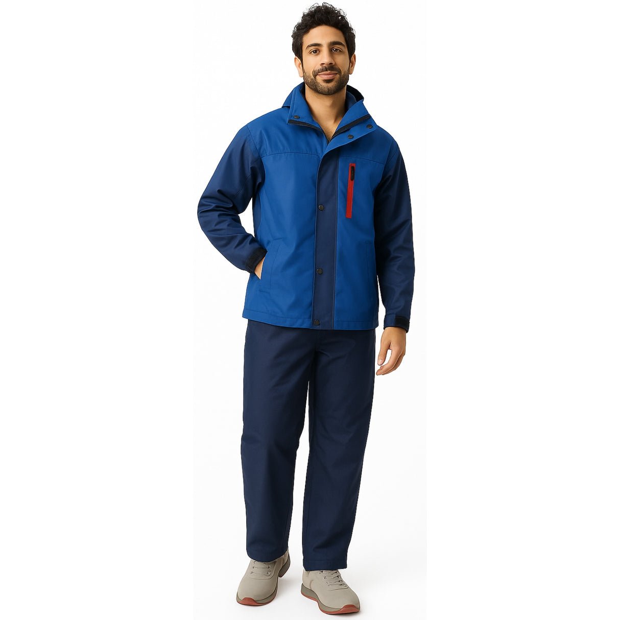 Men's Double Layer Waterproof Rain Suit with Hooded Jacket and Pants