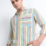 Blue Stripe Stylish Shirt with Flap Pocket for Men