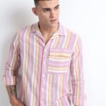Light Orange Stylish Shirt with Stripe and Flap Pocket