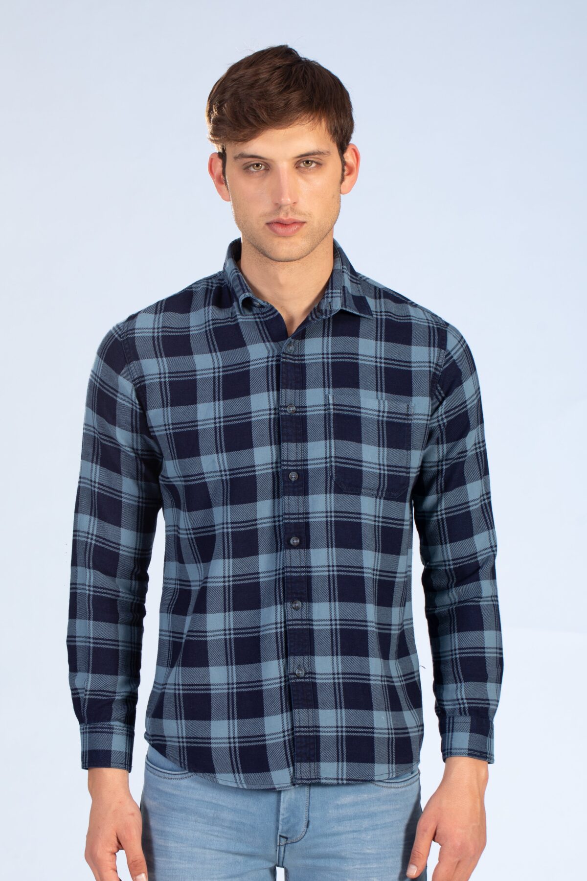 Men Blue Indigo Plaid Shirt | Cobalt Drift