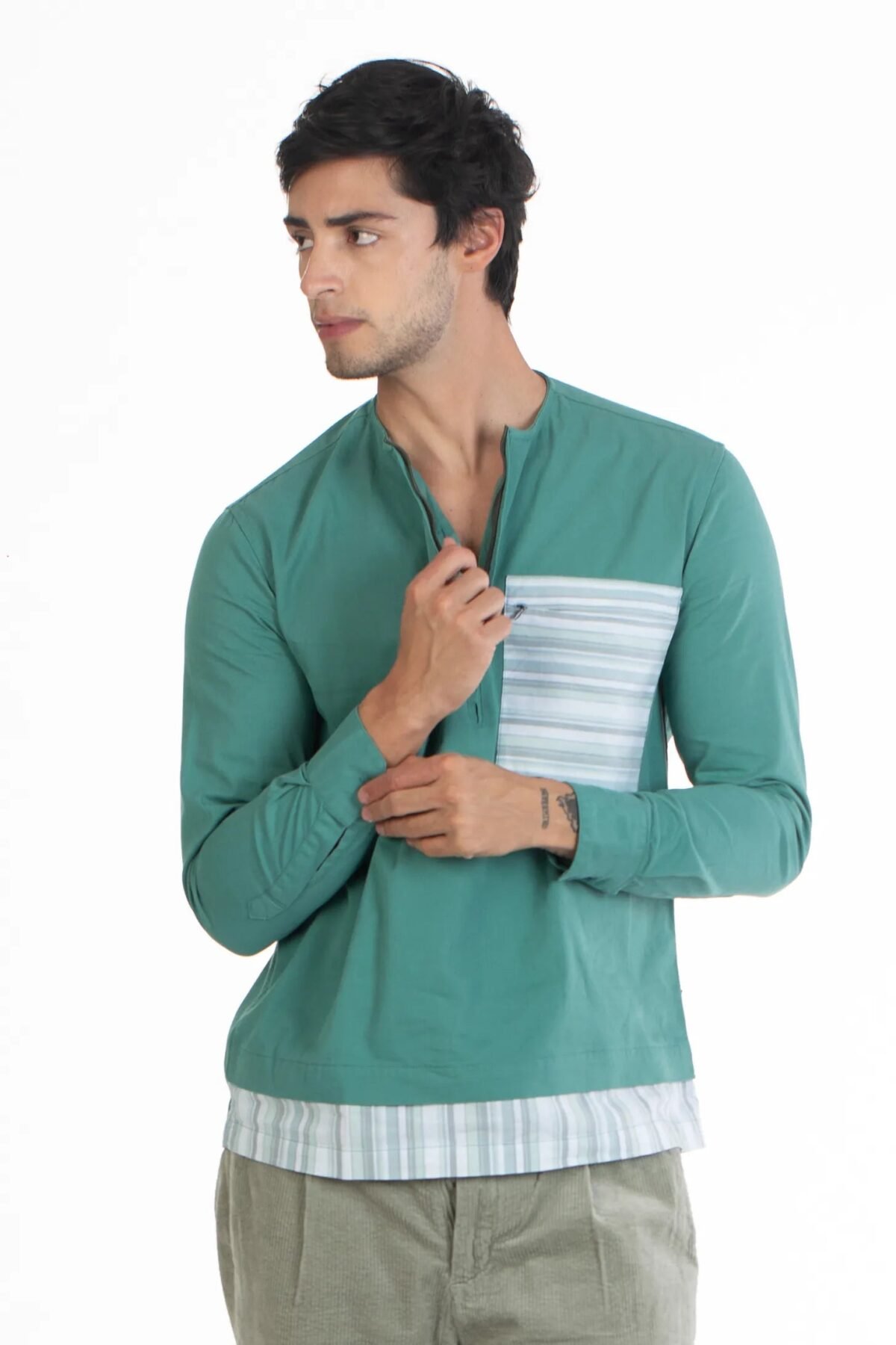 Sea Green Round Neck Kurta Shirt for a Stylish Look for Men