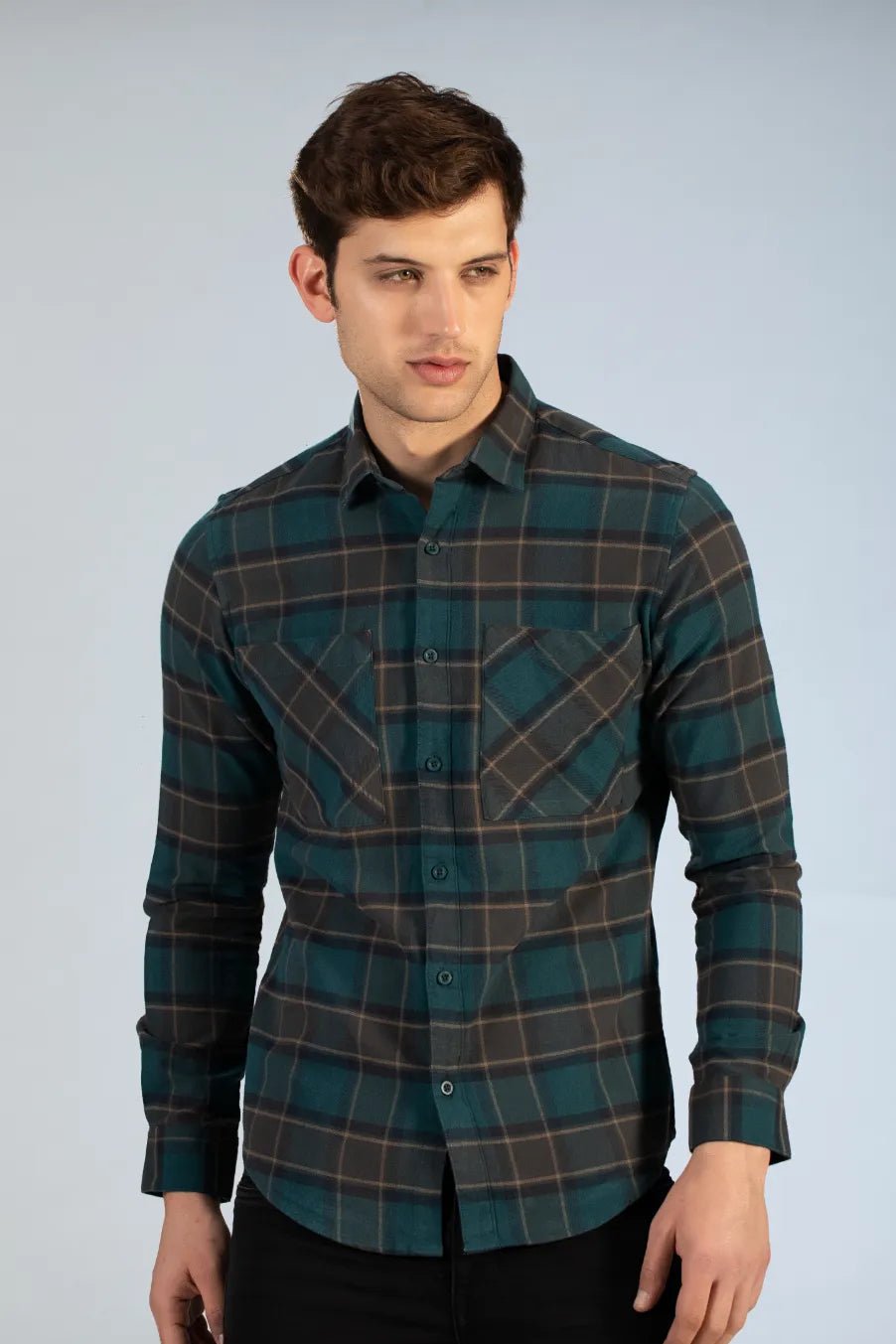 Men Teal Shadow Brushed Shirt | Glacier Teal