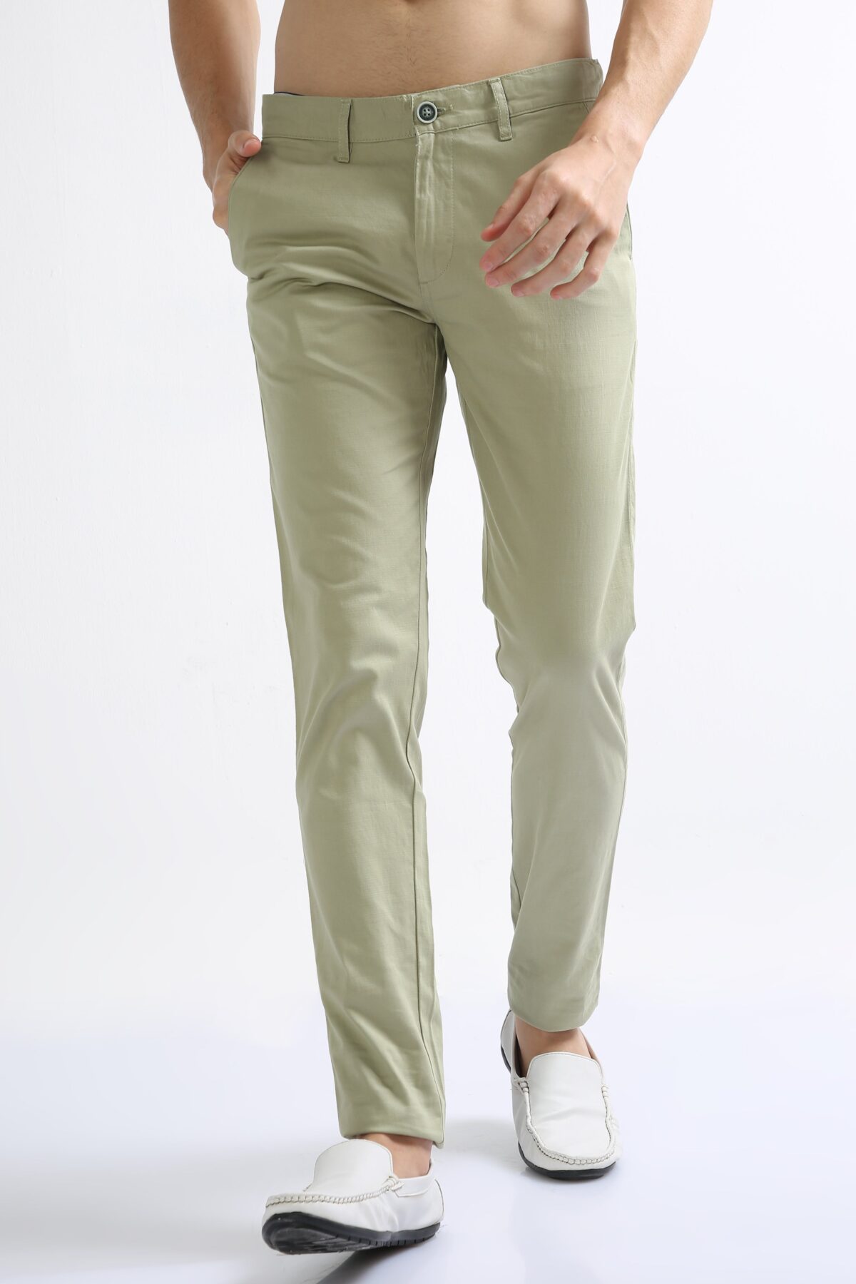 Men Elegant Cotton Stretch Trousers | Pista Green