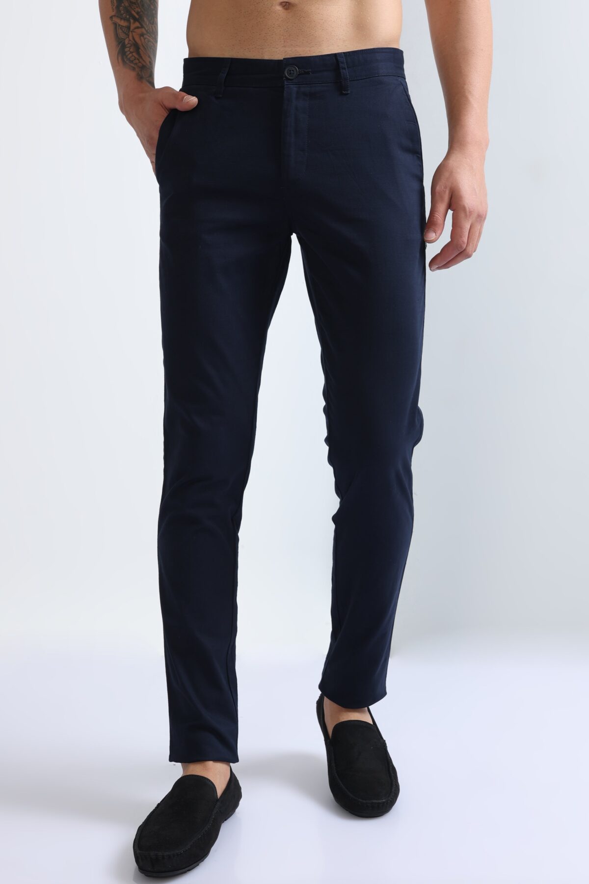Men Elegant Cotton Stretch Trousers | Navy