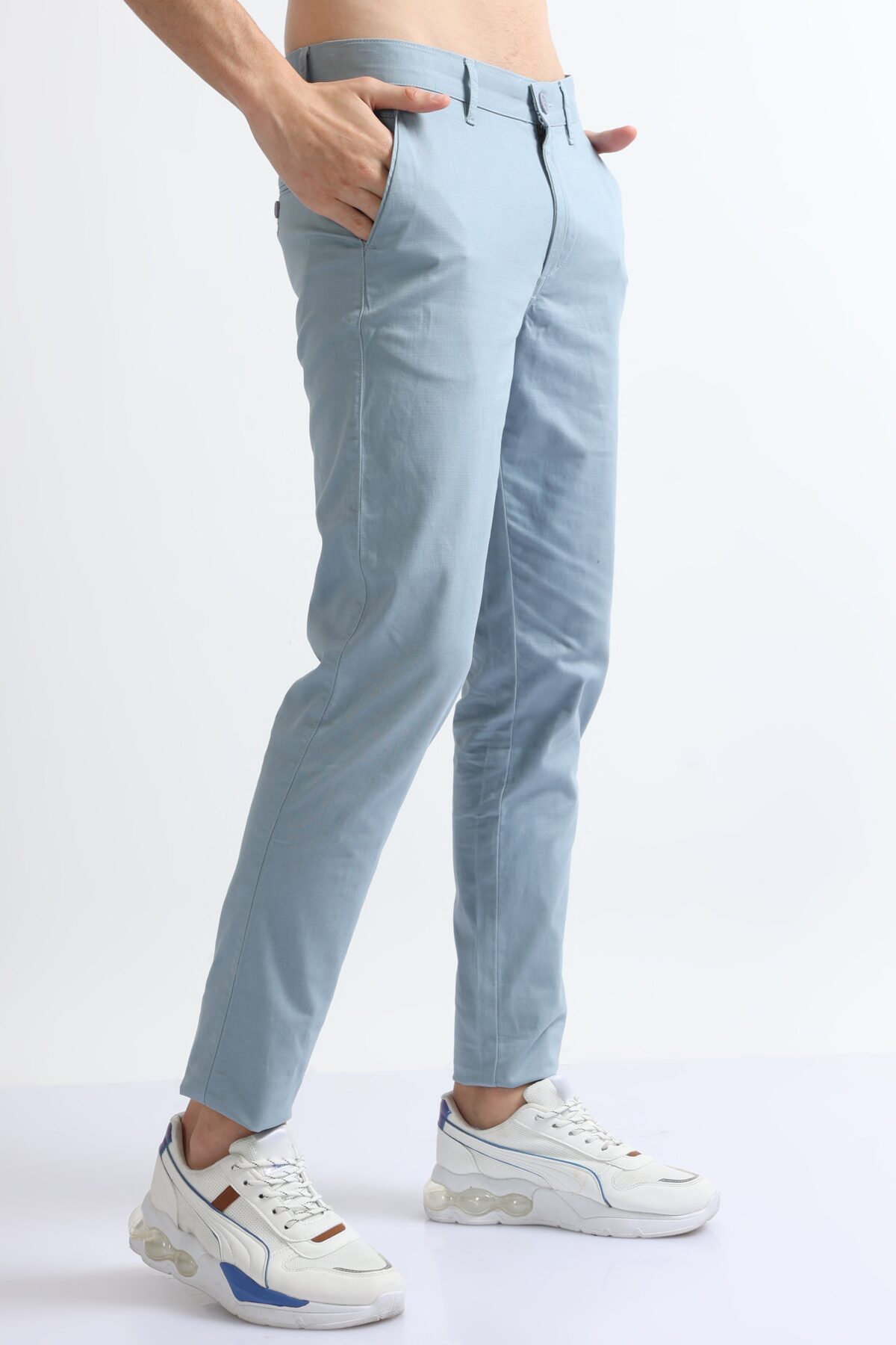 Men Elegant Cotton Stretch Trousers | Teal
