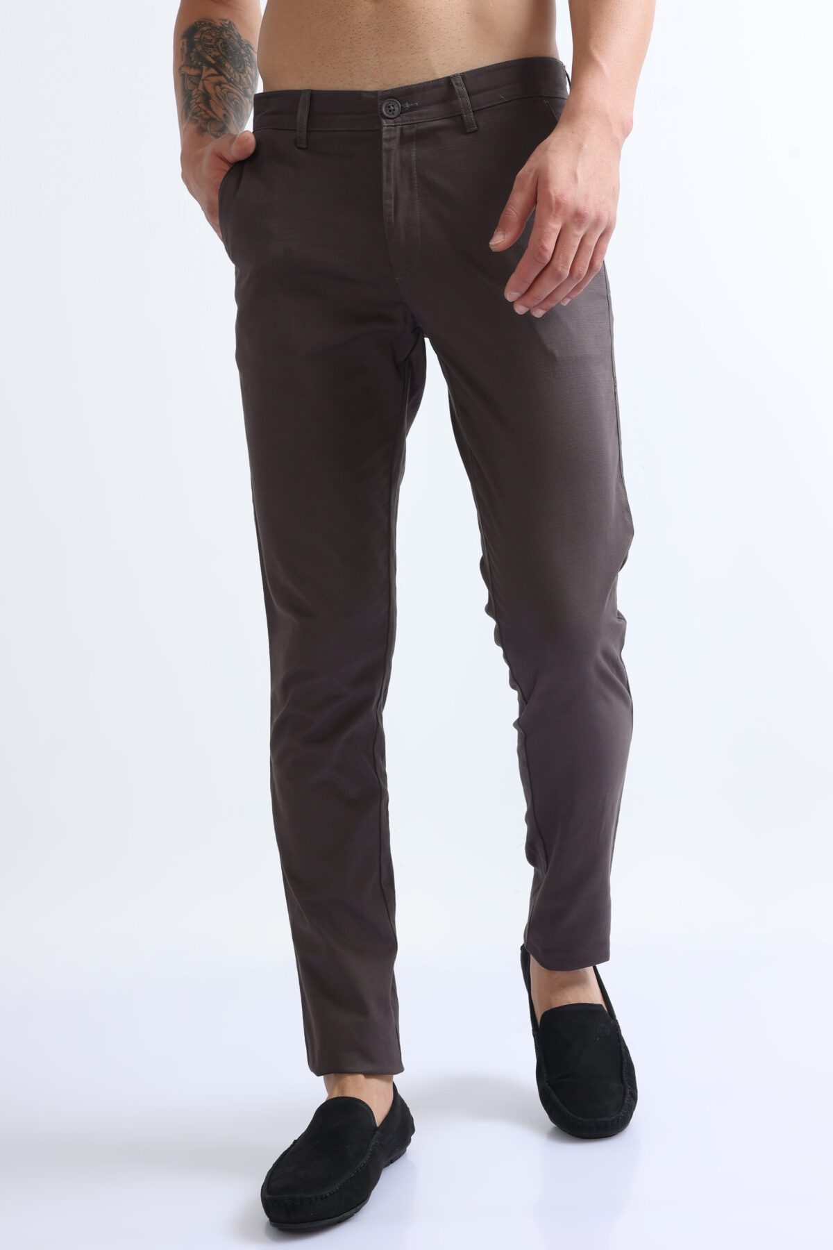 Men Elegant Cotton Stretch Trousers | Brown