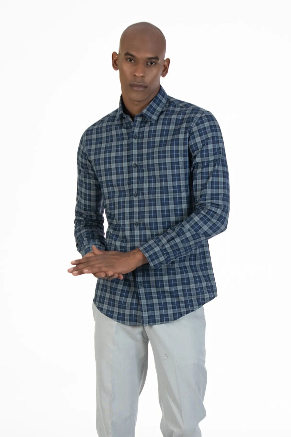 Men Peach Check Twill Shirt | Desert Sunset