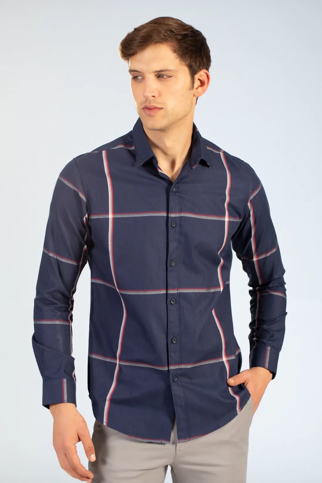 Men Navy Windowpane Shirt | Deep Sea