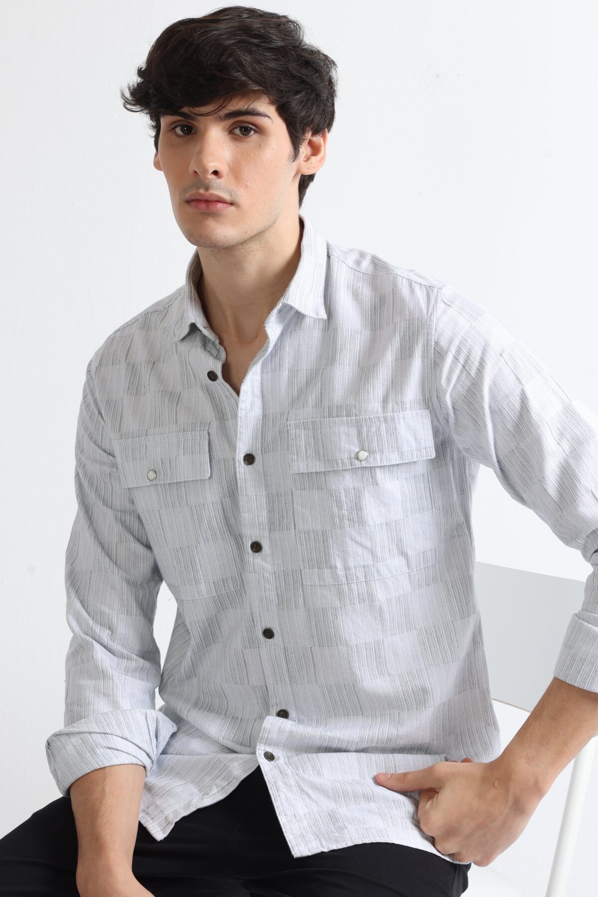 Men Elegant White Checked Shirt | Pearl
