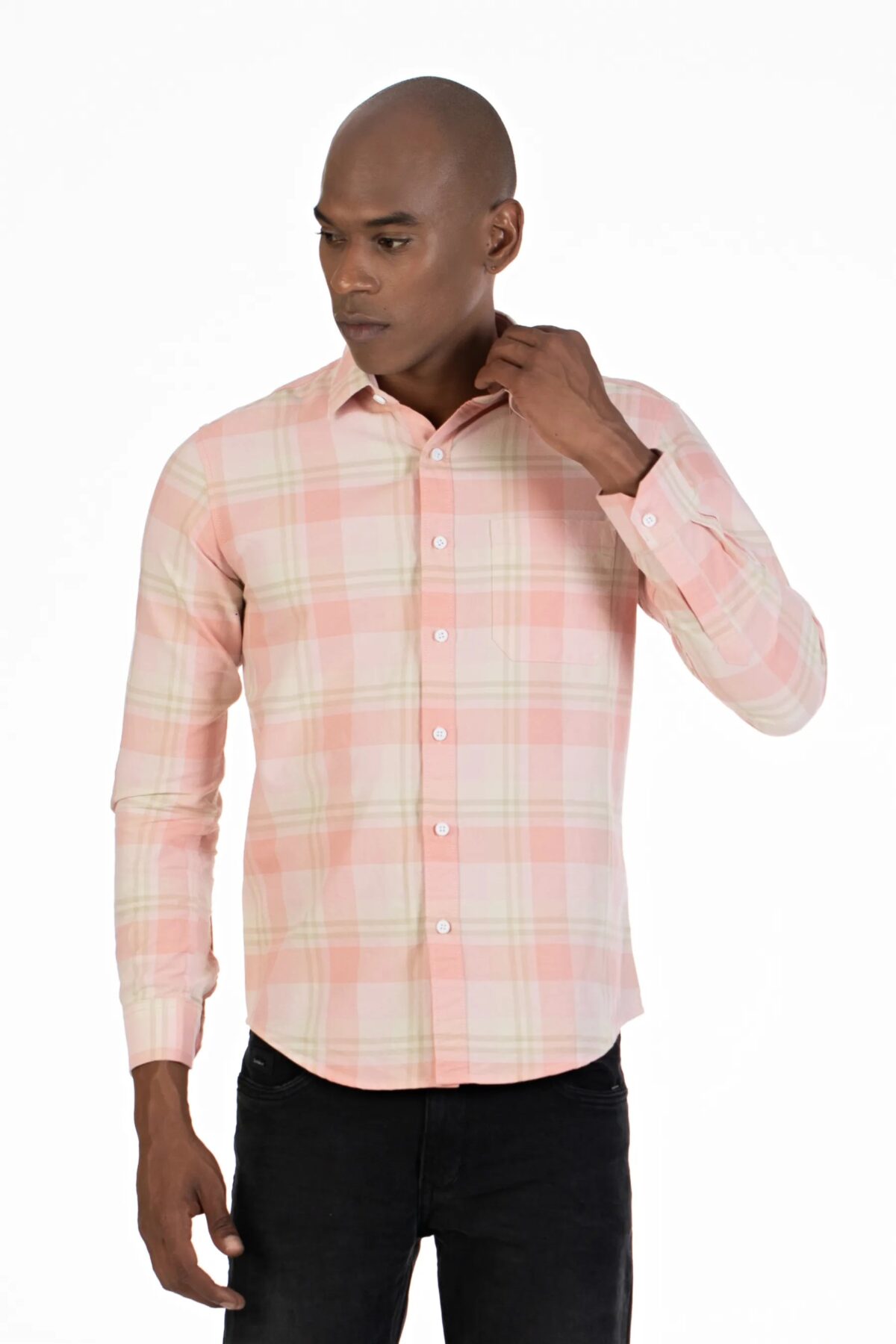 Men Navy Windowpane Linen Shirt | Storm Blue