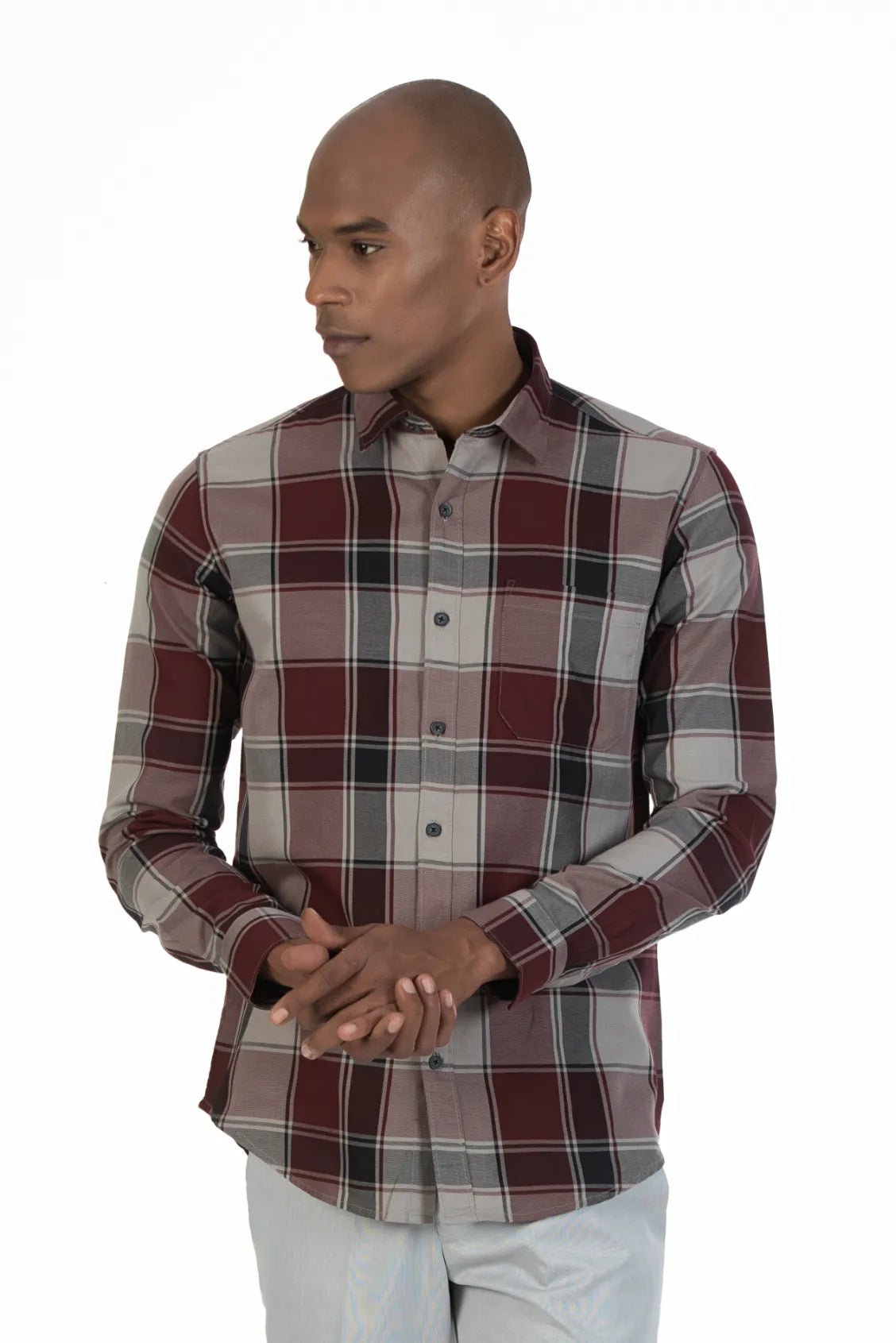 Men Maroon Flannel Shirt | Ember Twilight