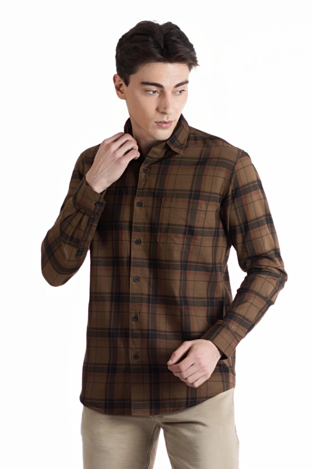 Men Brown Indigo Plaid Shirt | Canyon Glow