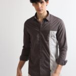 Grey Stylish Panel Shirt with Side Pockets for Men