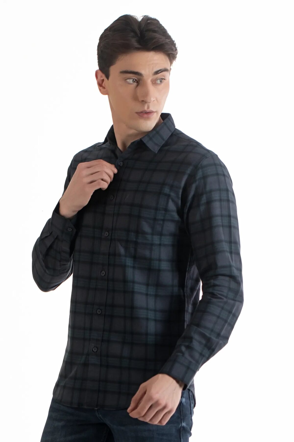 Men Grey  Plaid Shirt | Slate Ash