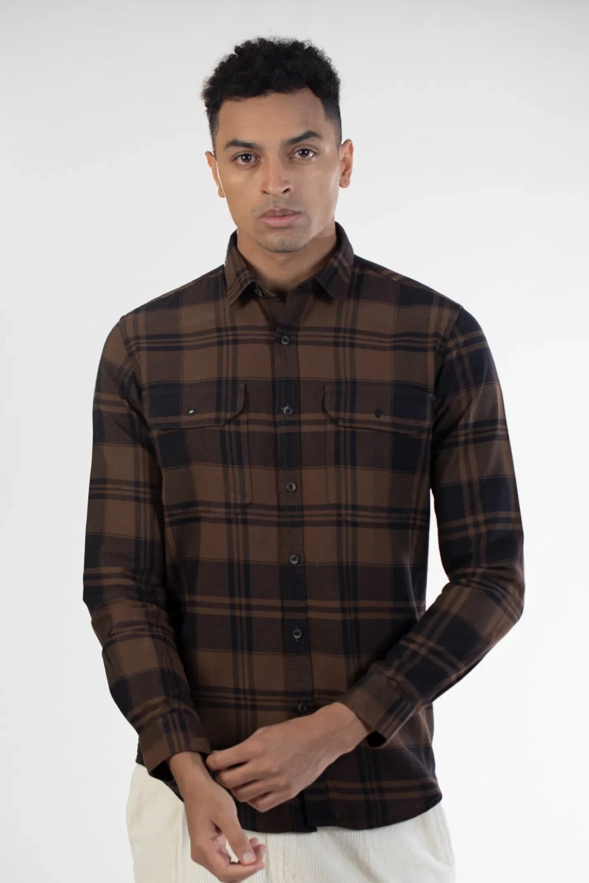 Men Warm Brown Plaid Shirt | Earthstone