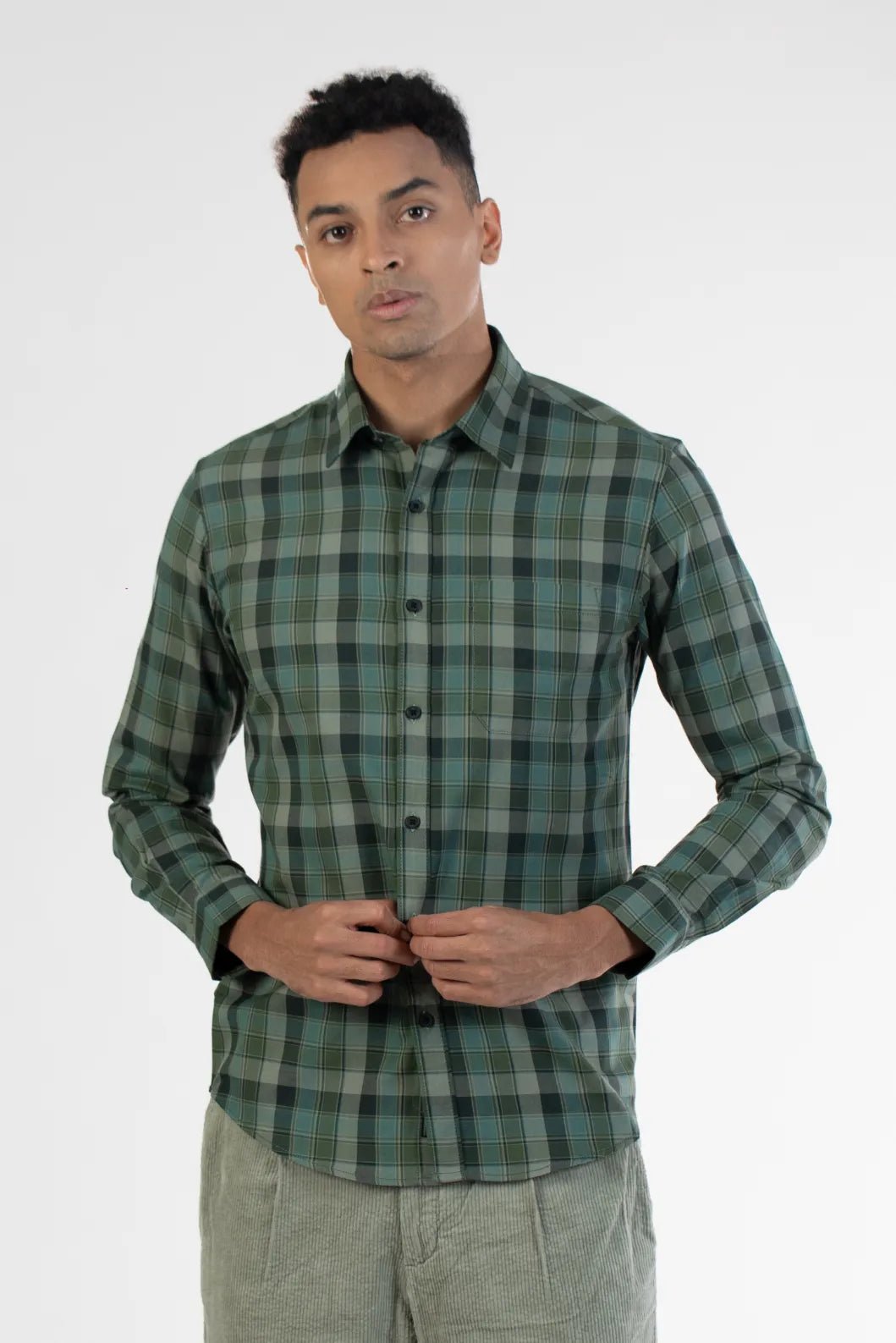 Men Green Twill Pocket Shirt | Olive Meadow