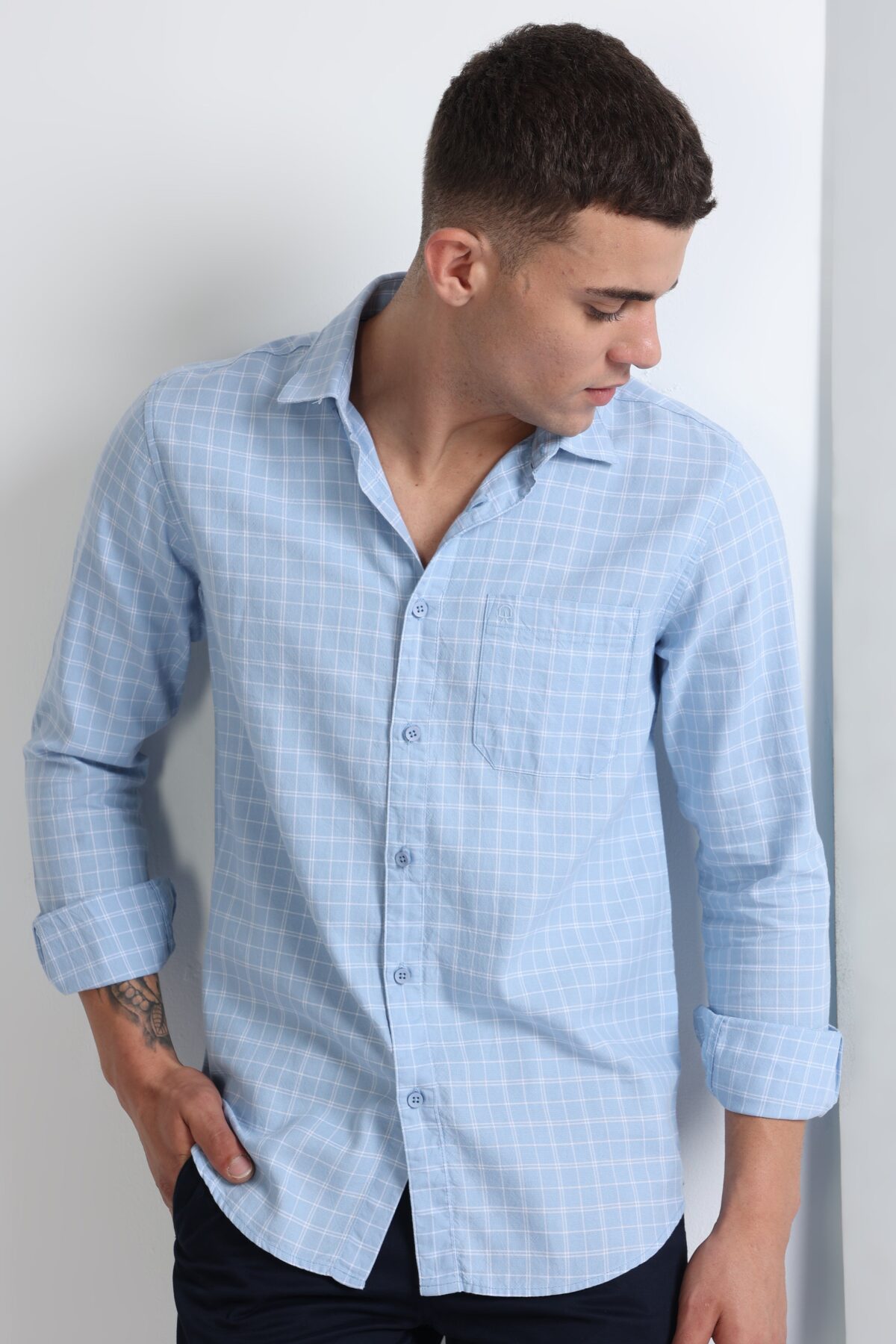Men Subtle Pane Business Shirt | Soft Sky