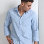 Men Subtle Pane Business Shirt | Soft Sky