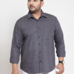 Plus Size Men Grey Regular Fit Self Design Casual Shirt
