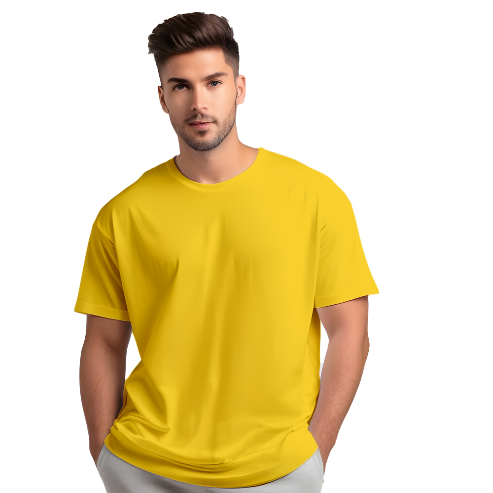 Vibrant Yellow Plain Drop Shoulder Men T-Shirt