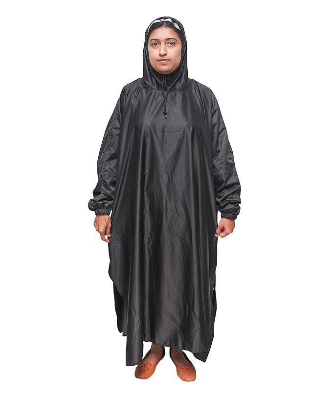 Women's Plus Size Black Waterproof Rain Poncho Lightweight Rainwear