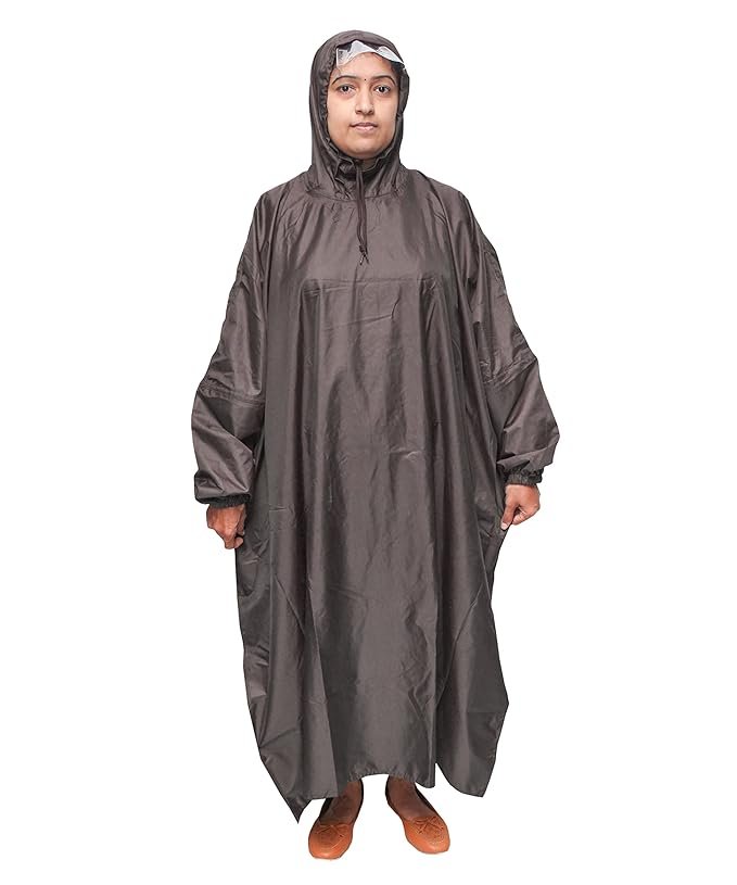 Women's Plus Size Brown Waterproof Rain Poncho Reusable Rain Protection