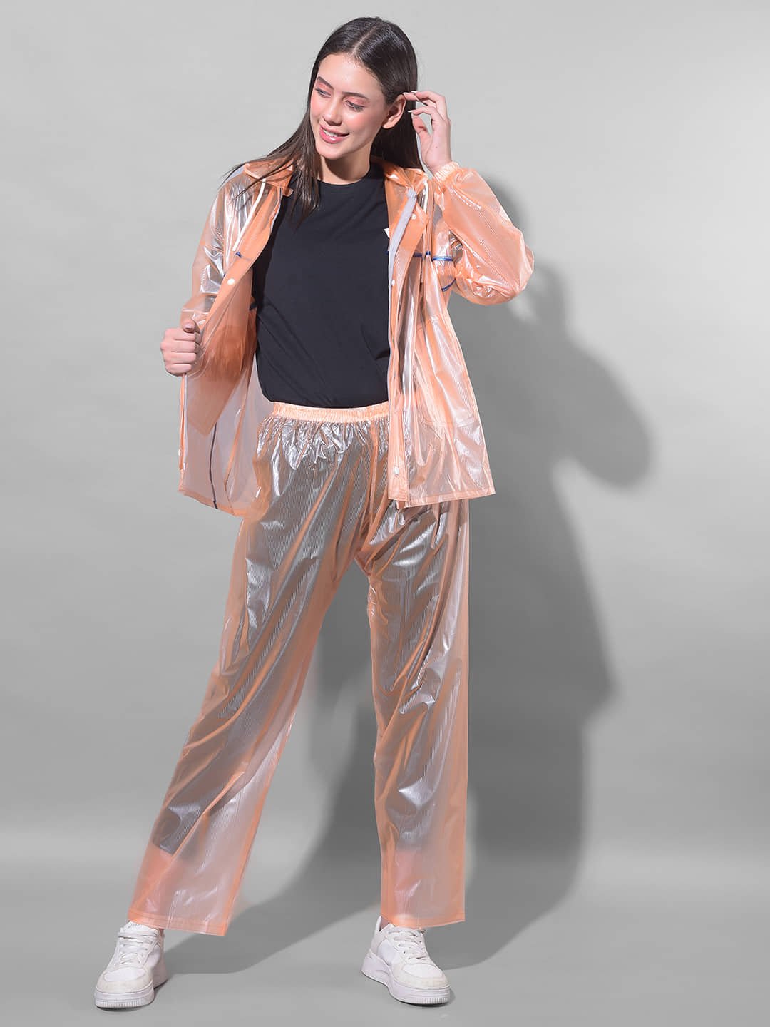 Peach Unisex PVC Waterproof Rain Suit with Adjustable Hood and Pocket