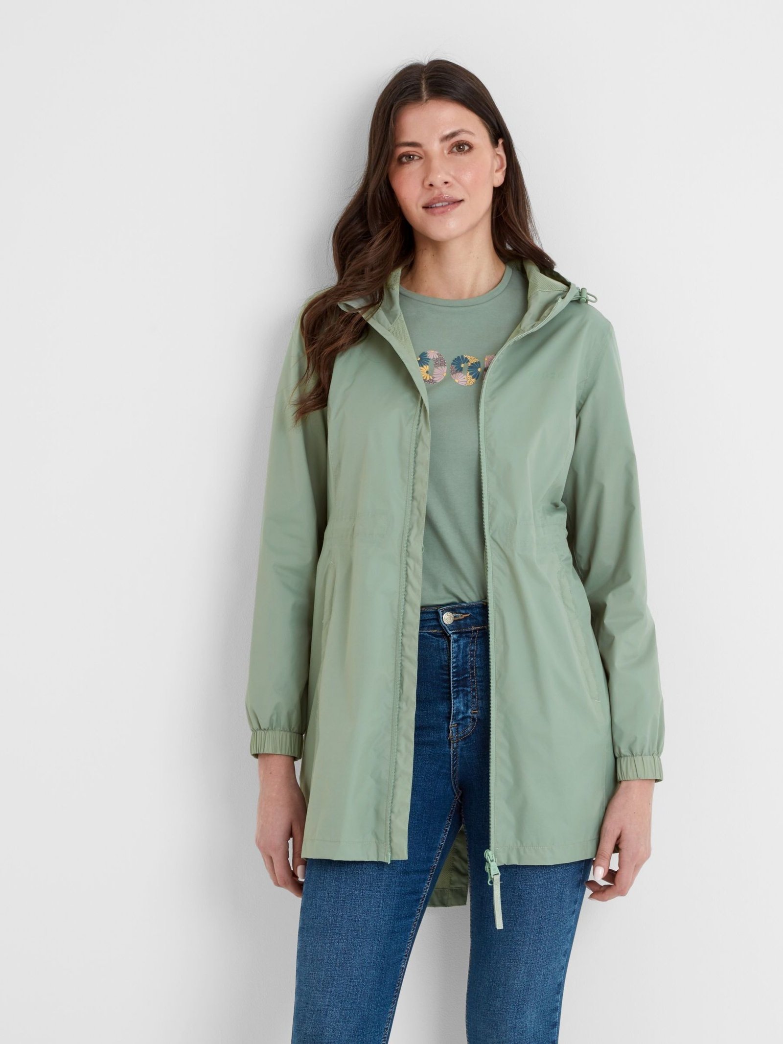 Women's Green Waterproof Packable Rain Jacket Lightweight Outdoor Wear