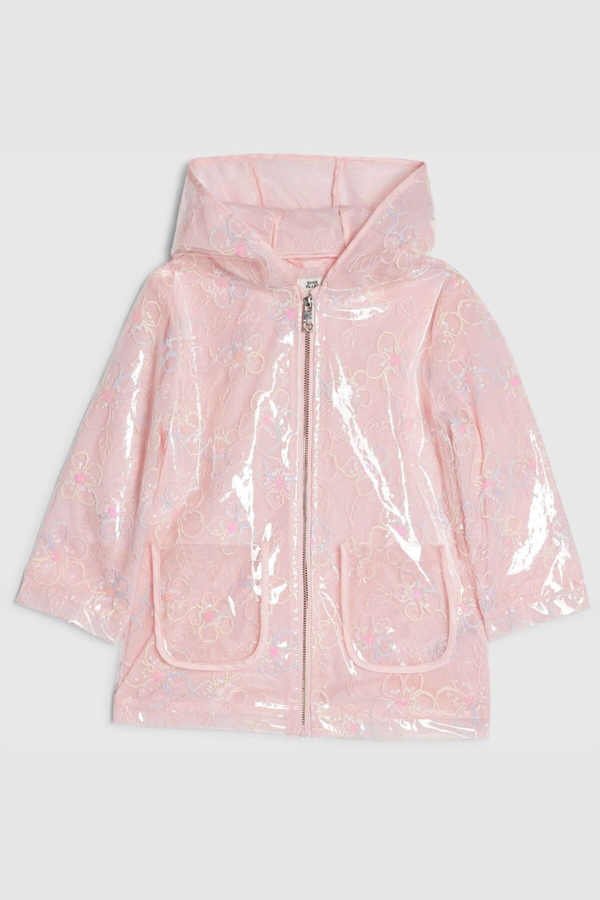 Women's Pink Rainbow Floral Waterproof Rain Jacket Lightweight Rainwear