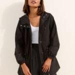 Women's Black Mid Length Waterproof Raincoat Durable All Weather Protection