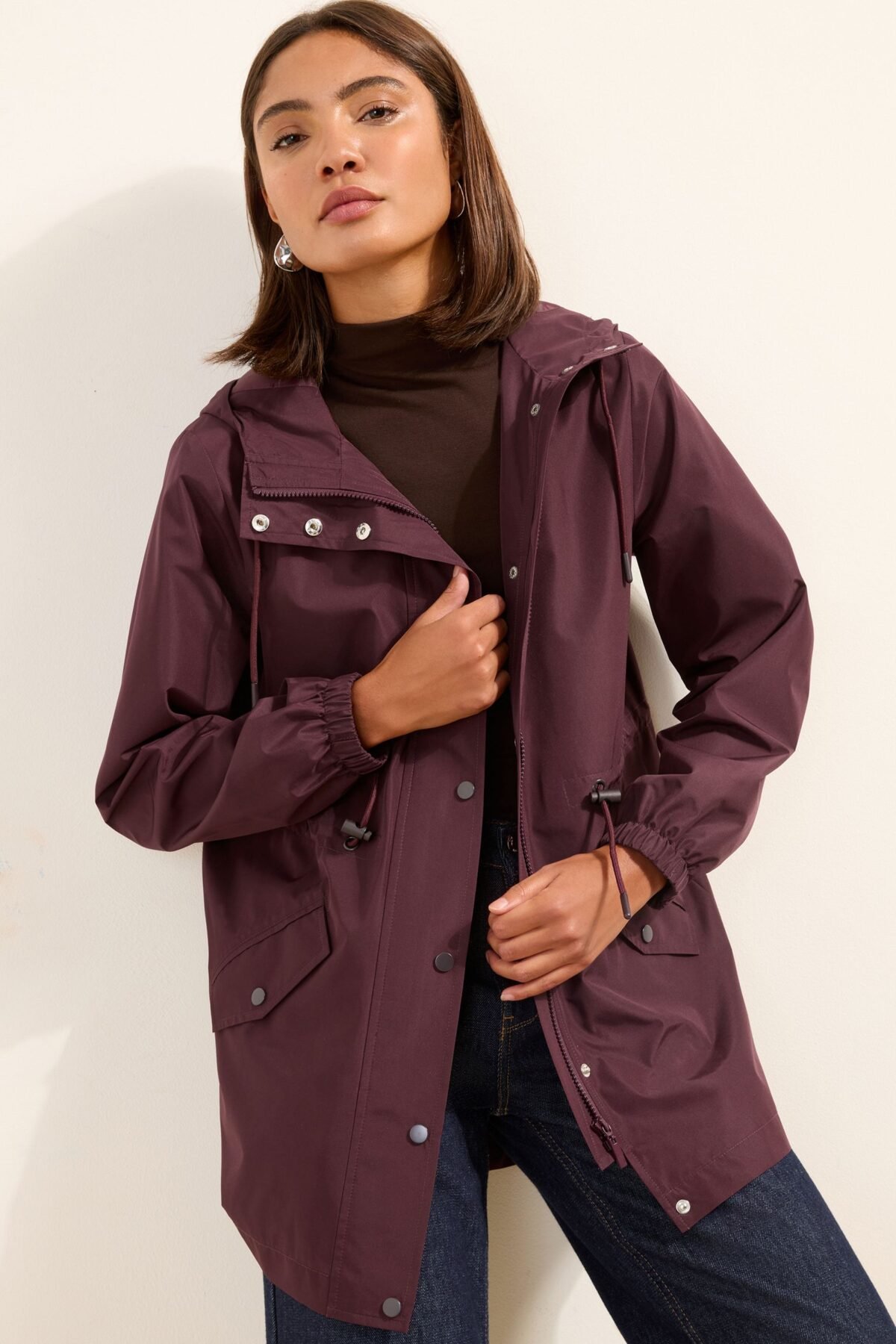Women's Purple Mid Length Waterproof Raincoat Stylish Rain Protection