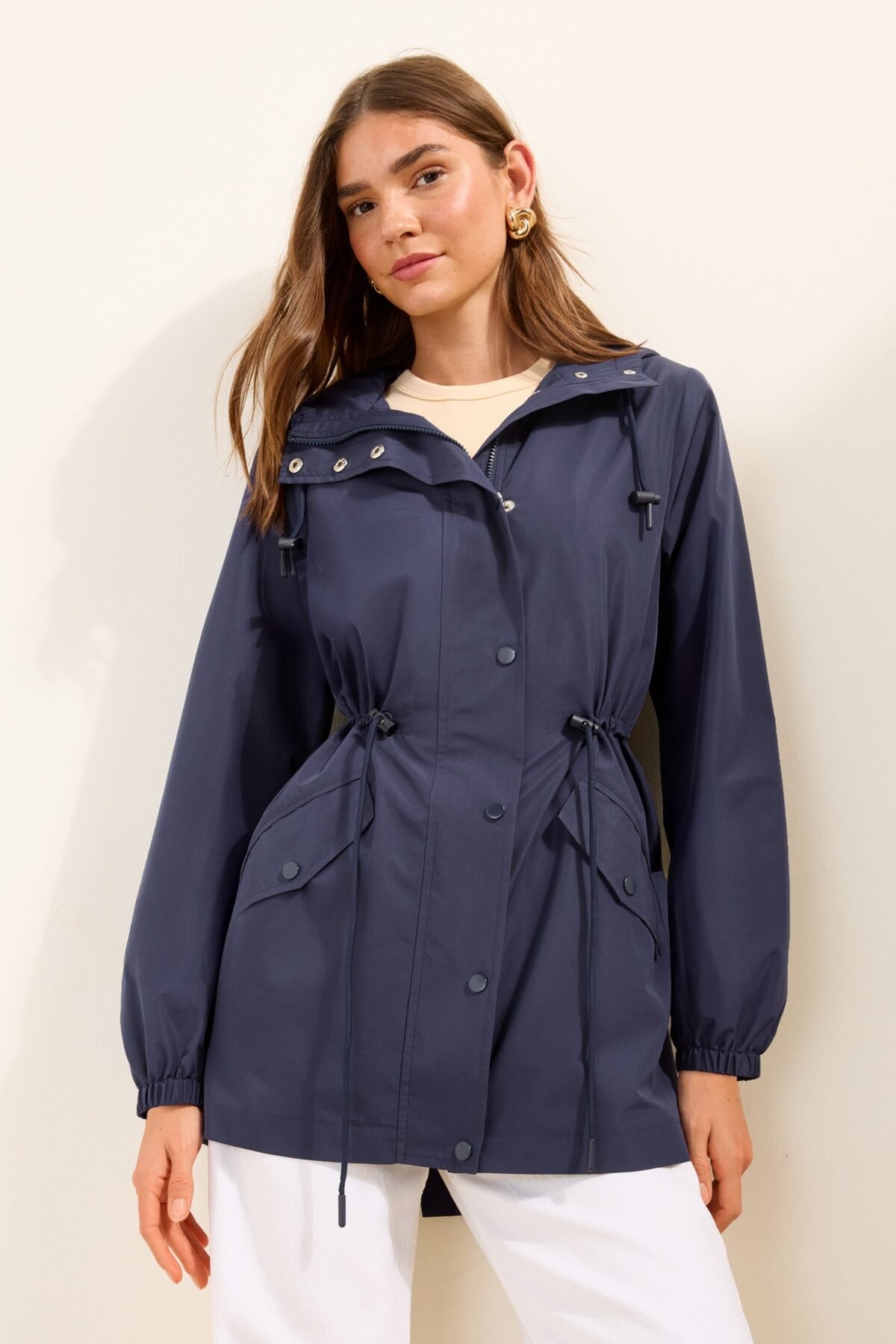 Women's Navy Mid Length Waterproof Raincoat Lightweight Outdoor Wear