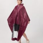 Women's Maroon Hooded Rain Poncho Jacket Lightweight Waterproof Protection